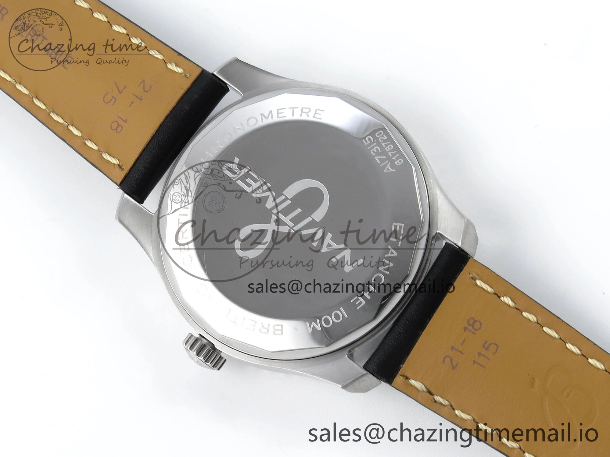 Navitimer 8 Automatic 41mm SS TF 1:1 Best Edition Black Dial on Black Leather Strap A2824