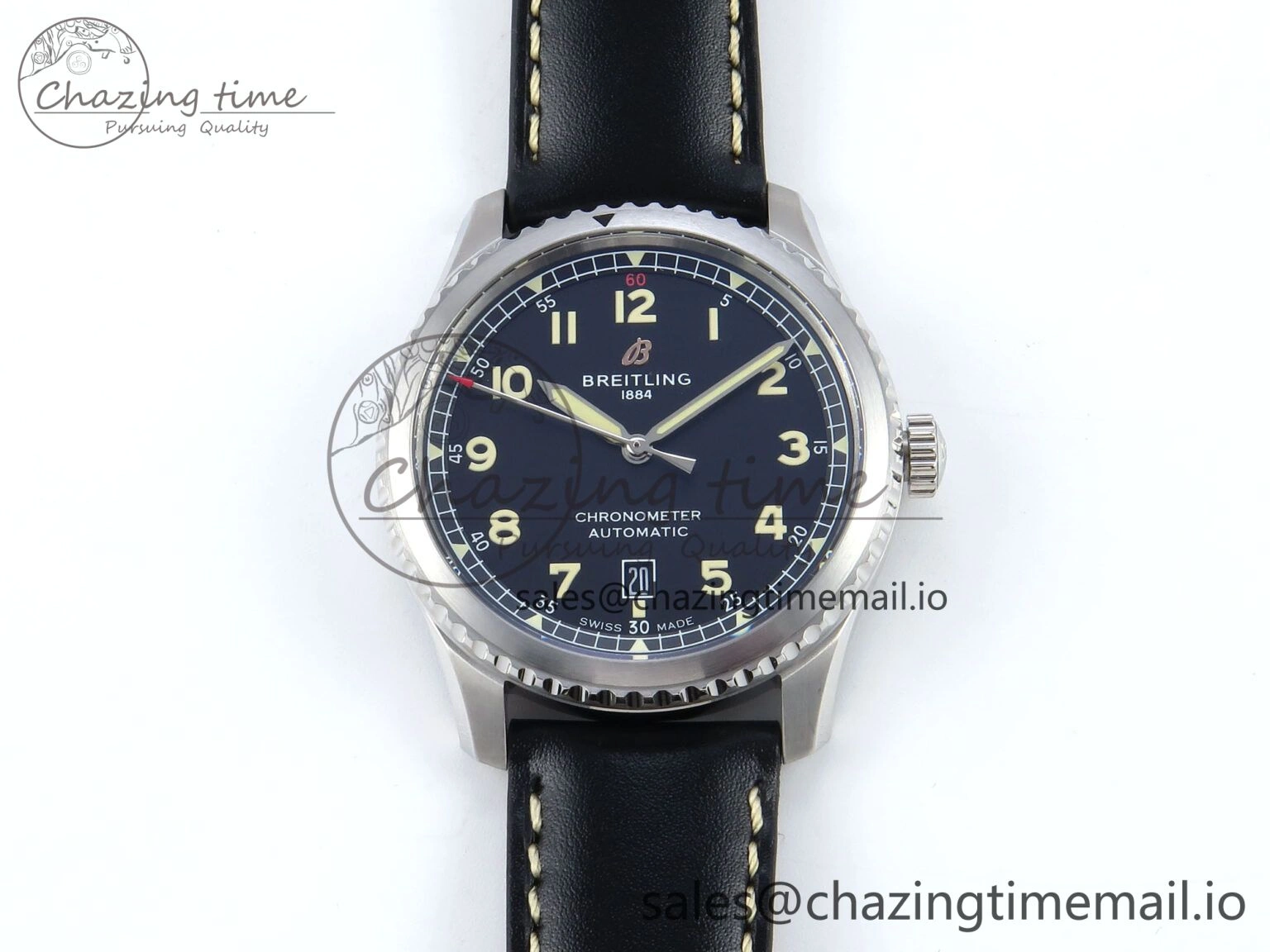 Navitimer 8 Automatic 41mm SS TF 1:1 Best Edition Black Dial on Black Leather Strap A2824