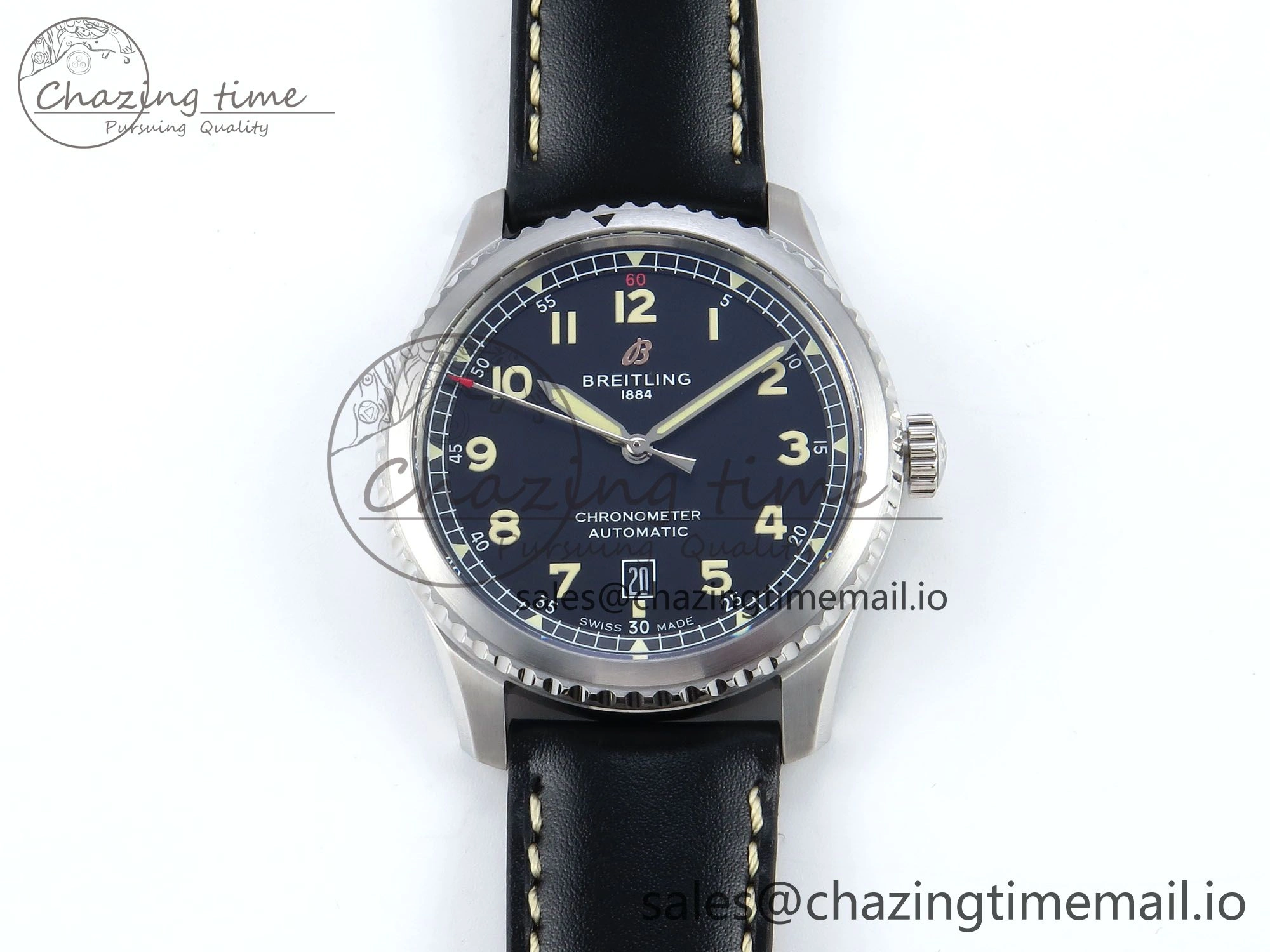 Navitimer 8 Automatic 41mm SS TF 1:1 Best Edition Black Dial on Black Leather Strap A2824