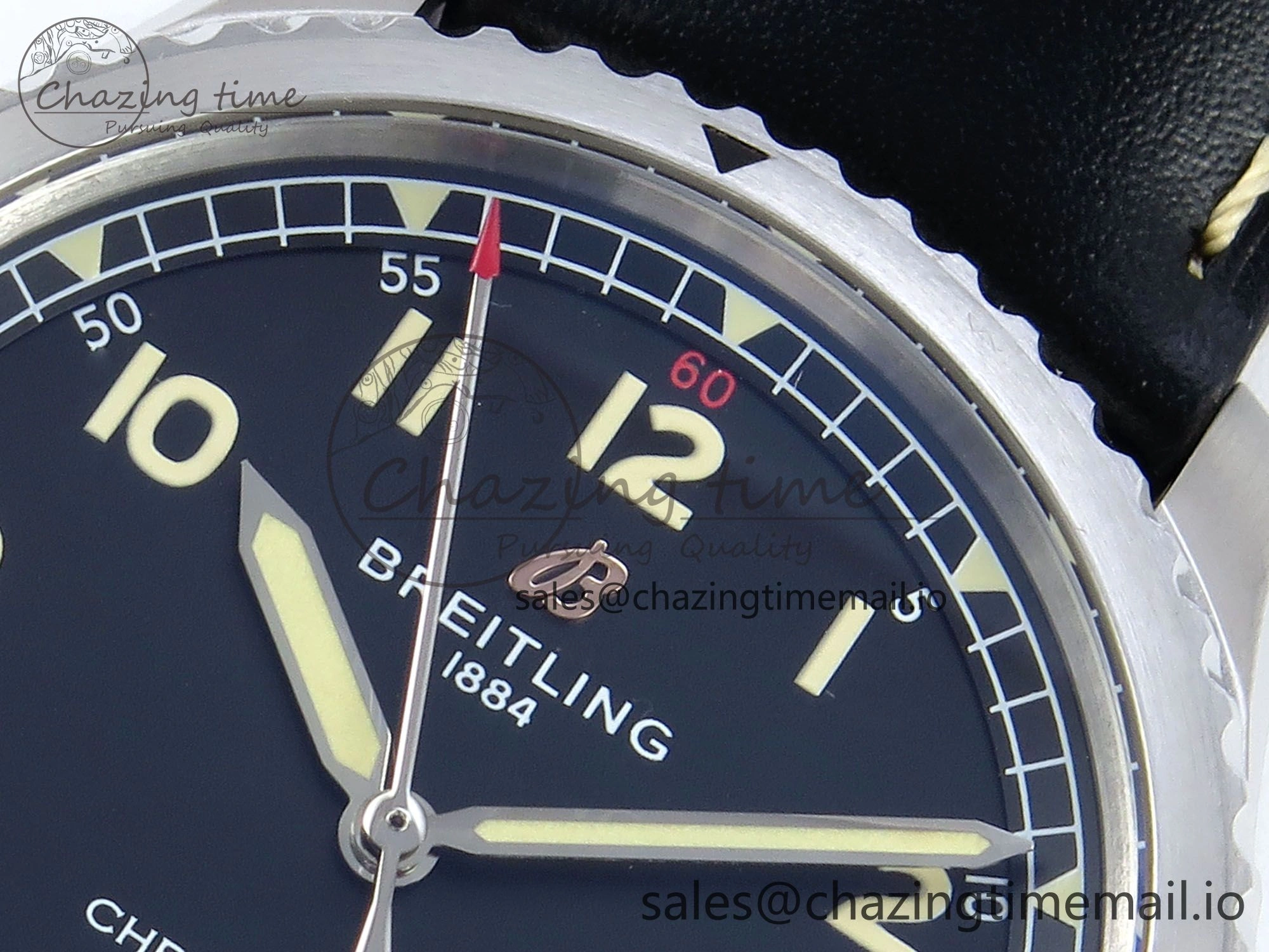 Navitimer 8 Automatic 41mm SS TF 1:1 Best Edition Black Dial on Black Leather Strap A2824