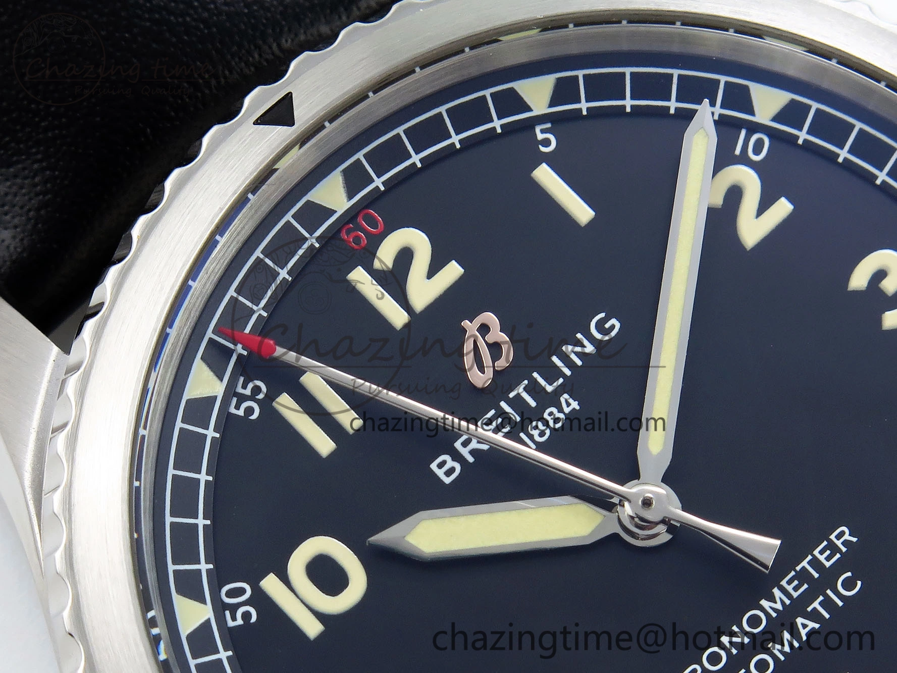 Navitimer 8 Automatic 41mm SS TF 1:1 Best Edition Black Dial on Black Leather Strap A2824