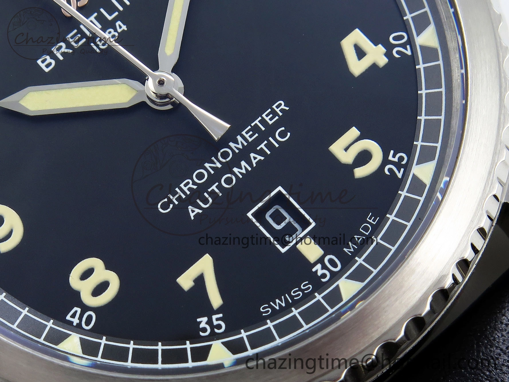 Navitimer 8 Automatic 41mm SS TF 1:1 Best Edition Black Dial on Black Leather Strap A2824