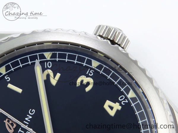 Navitimer 8 Automatic 41mm SS TF 1:1 Best Edition Black Dial on Black Leather Strap A2824