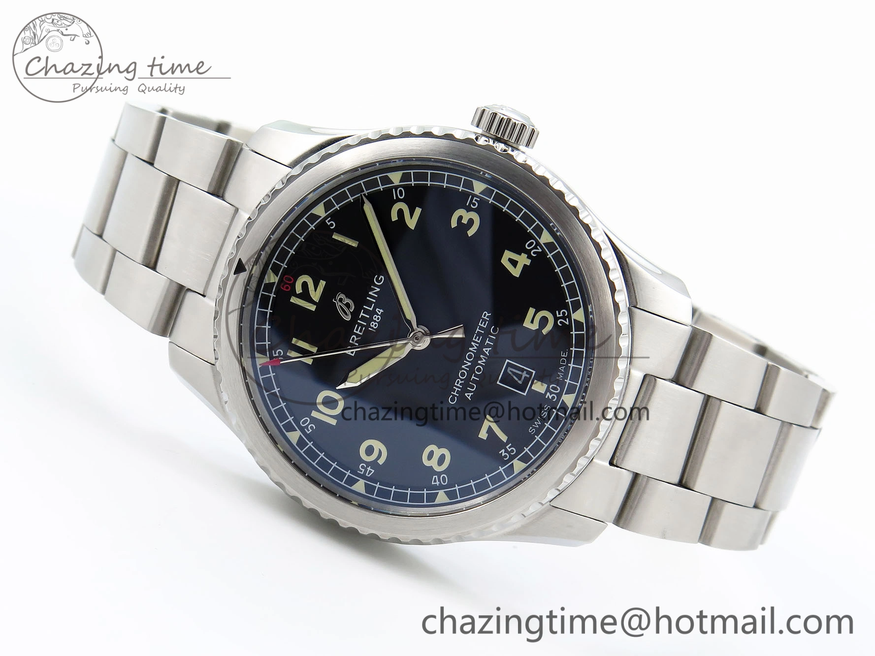 Navitimer 8 Automatic 41mm SS TF 1:1 Best Edition Black Dial on SS Bracelet A2824
