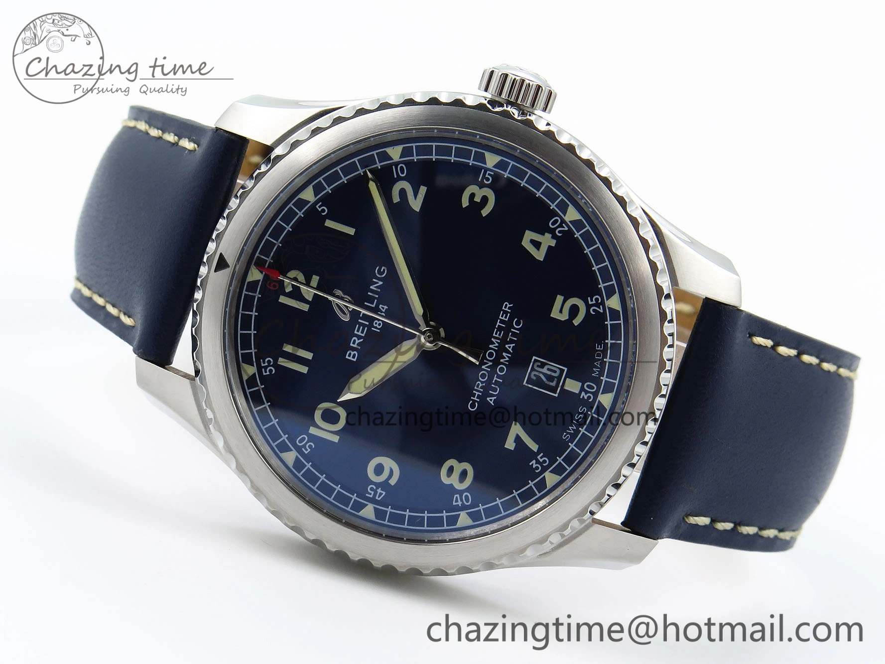 Navitimer 8 Automatic 41mm SS TF 1:1 Best Edition Blue Dial on Blue Leather Strap A2824