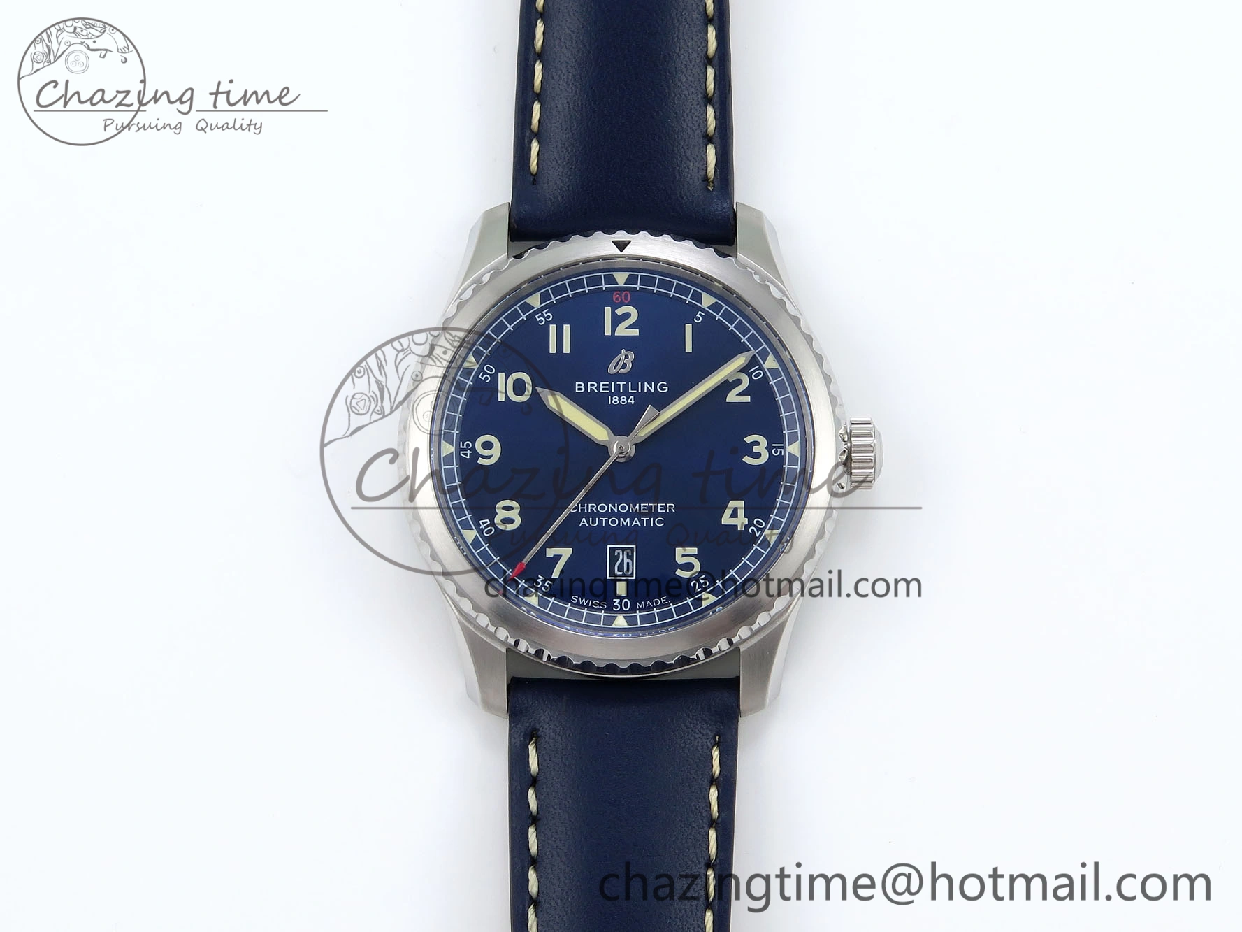Navitimer 8 Automatic 41mm SS TF 1:1 Best Edition Blue Dial on Blue Leather Strap A2824