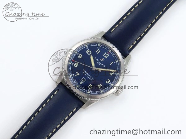 Navitimer 8 Automatic 41mm SS TF 1:1 Best Edition Blue Dial on Blue Leather Strap A2824