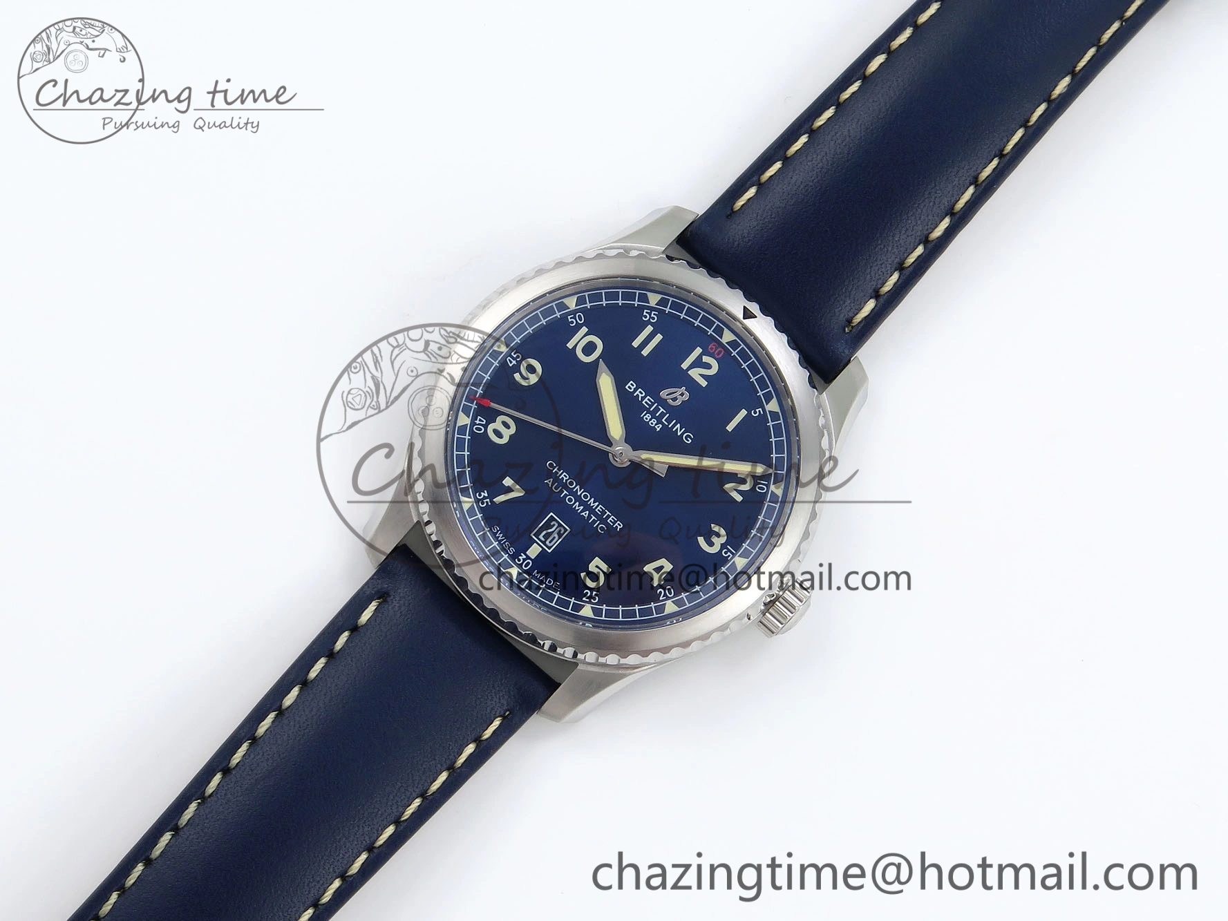 Navitimer 8 Automatic 41mm SS TF 1:1 Best Edition Blue Dial on Blue Leather Strap A2824