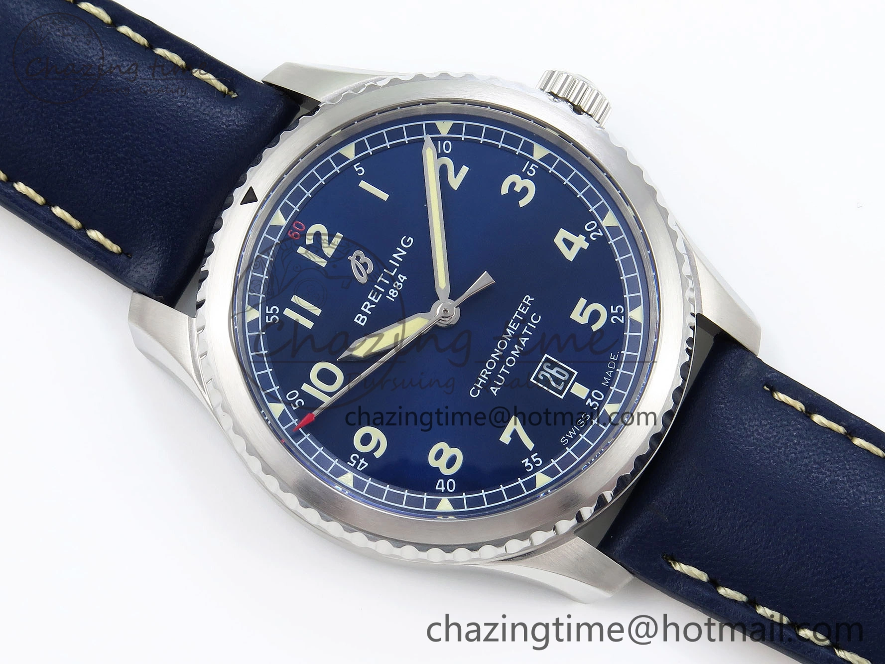 Navitimer 8 Automatic 41mm SS TF 1:1 Best Edition Blue Dial on Blue Leather Strap A2824