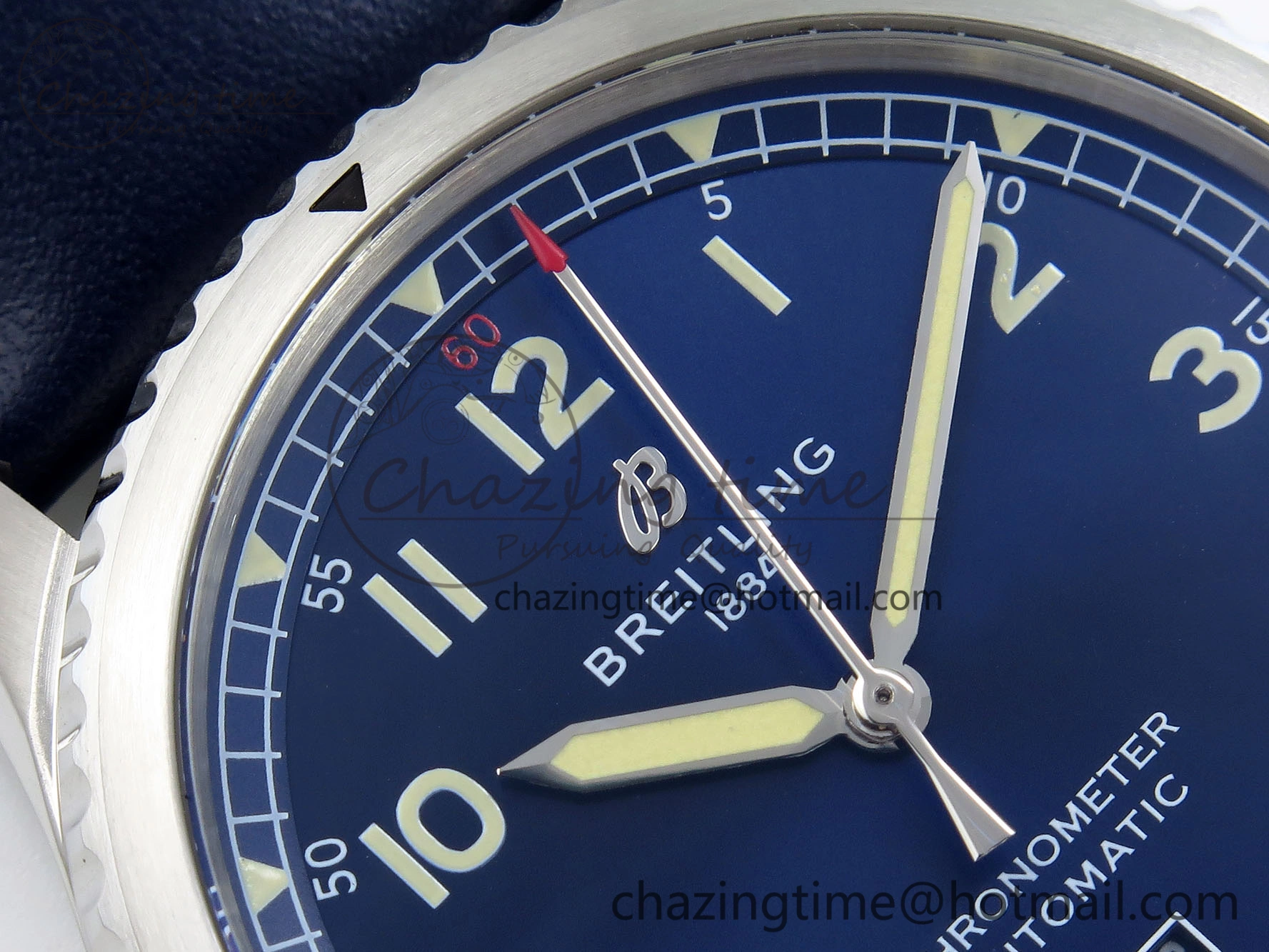 Navitimer 8 Automatic 41mm SS TF 1:1 Best Edition Blue Dial on Blue Leather Strap A2824