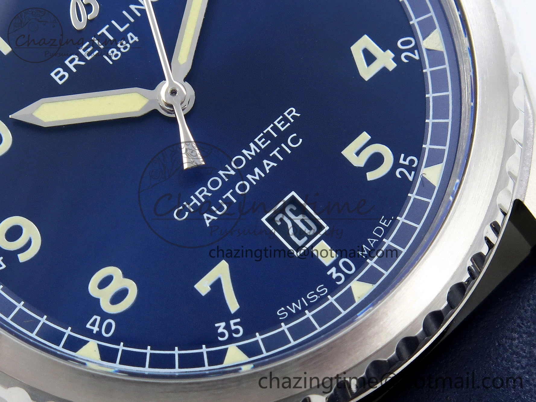 Navitimer 8 Automatic 41mm SS TF 1:1 Best Edition Blue Dial on Blue Leather Strap A2824