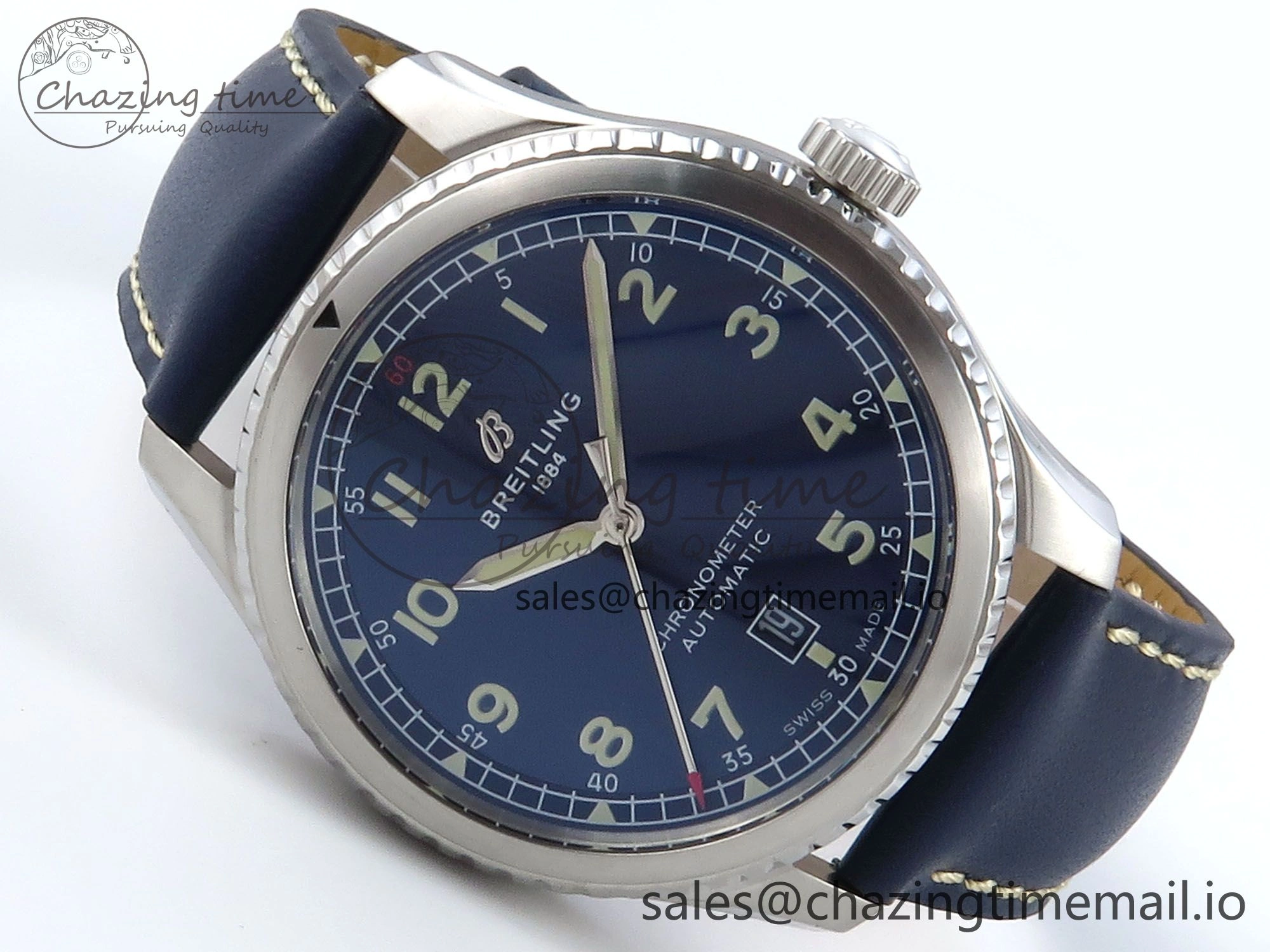 Navitimer 8 Automatic 41mm SS TF 1:1 Best Edition Blue Dial on Blue Leather Strap A2824