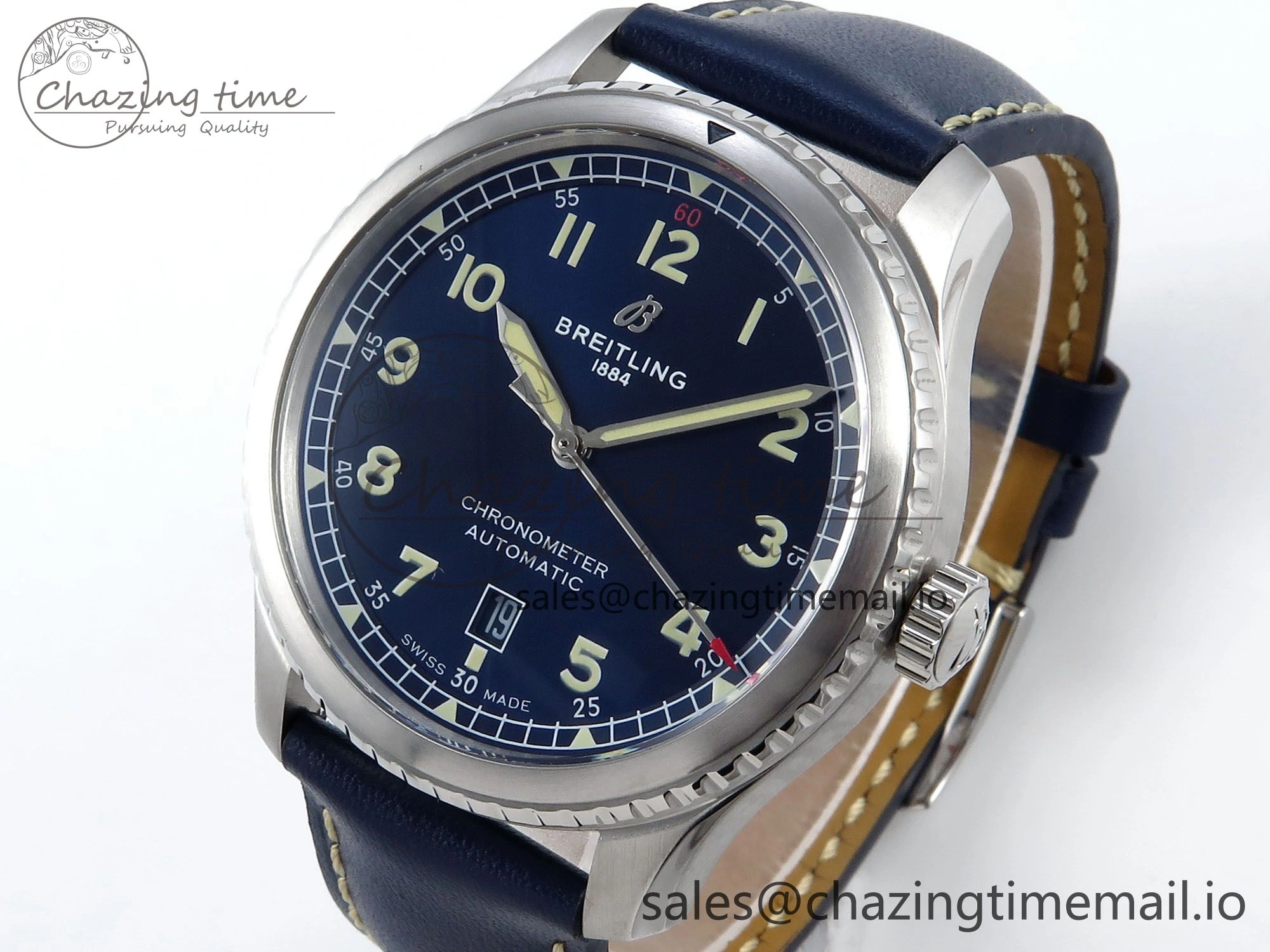 Navitimer 8 Automatic 41mm SS TF 1:1 Best Edition Blue Dial on Blue Leather Strap A2824