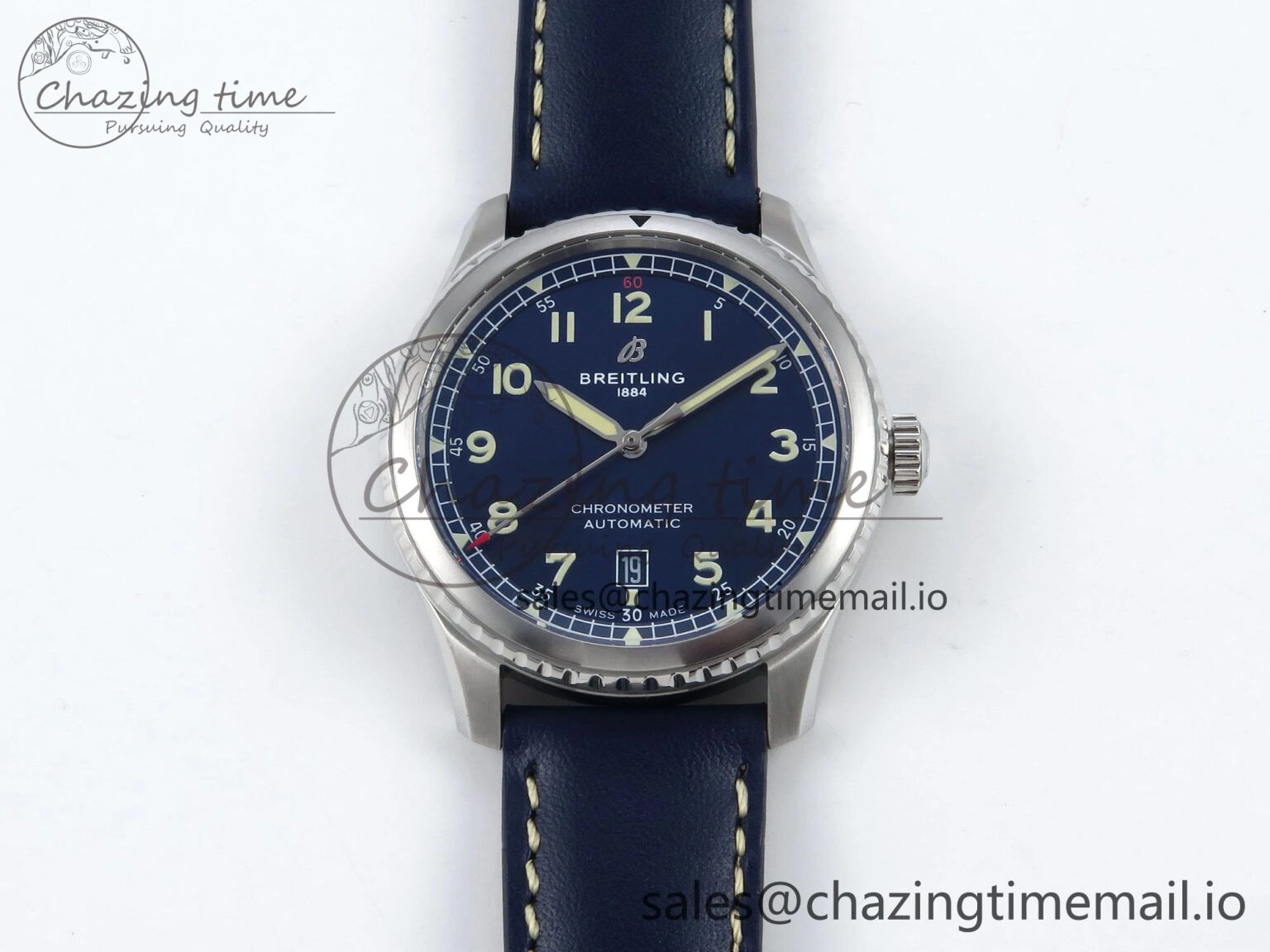 Navitimer 8 Automatic 41mm SS TF 1:1 Best Edition Blue Dial on Blue Leather Strap A2824