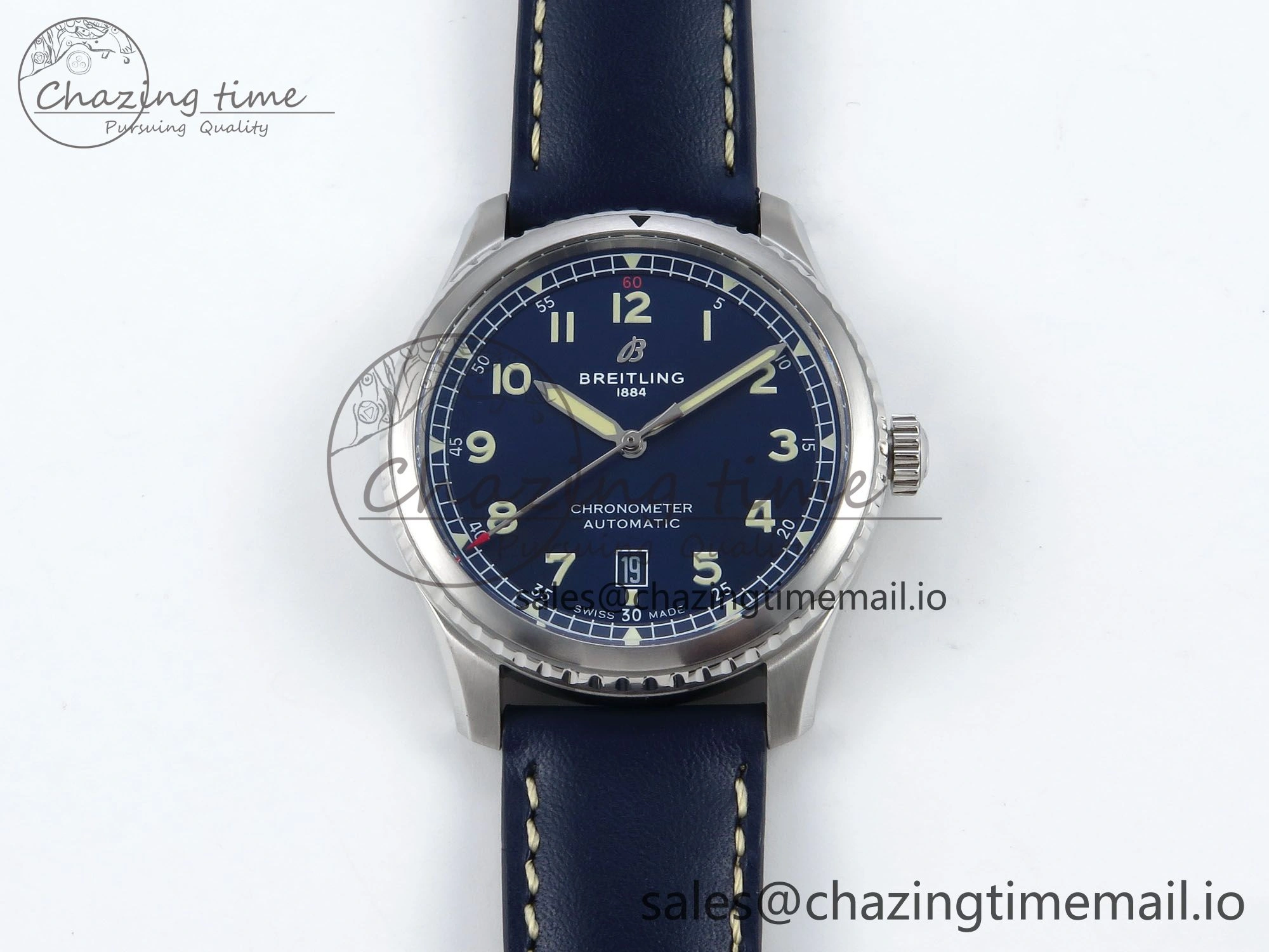 Navitimer 8 Automatic 41mm SS TF 1:1 Best Edition Blue Dial on Blue Leather Strap A2824