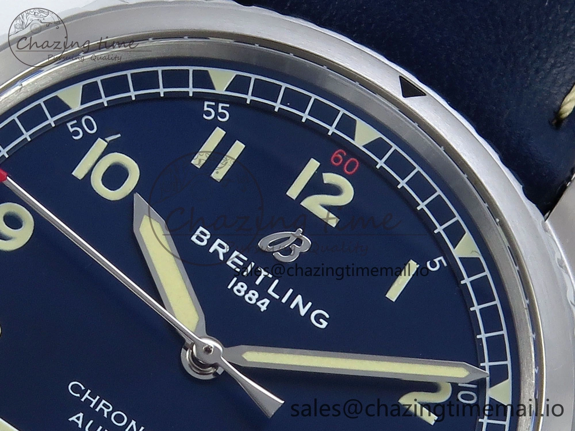 Navitimer 8 Automatic 41mm SS TF 1:1 Best Edition Blue Dial on Blue Leather Strap A2824