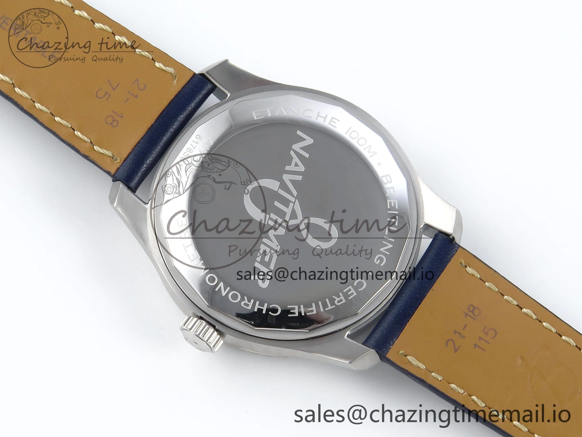 Navitimer 8 Automatic 41mm SS TF 1:1 Best Edition Blue Dial on Blue Leather Strap A2824