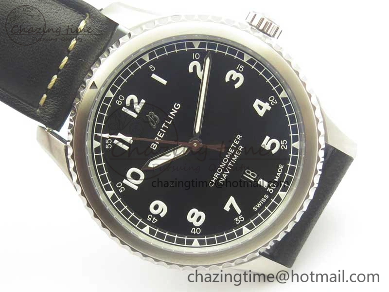 Navitimer 8 Automatic 41mm ZF 1:1 Best Edition Black Dial on Black Leather Strap A2824