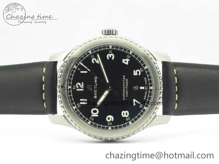 Navitimer 8 Automatic 41mm ZF 1:1 Best Edition Black Dial on Black Leather Strap A2824