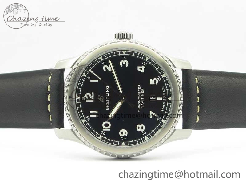Navitimer 8 Automatic 41mm ZF 1:1 Best Edition Black Dial on Black Leather Strap A2824