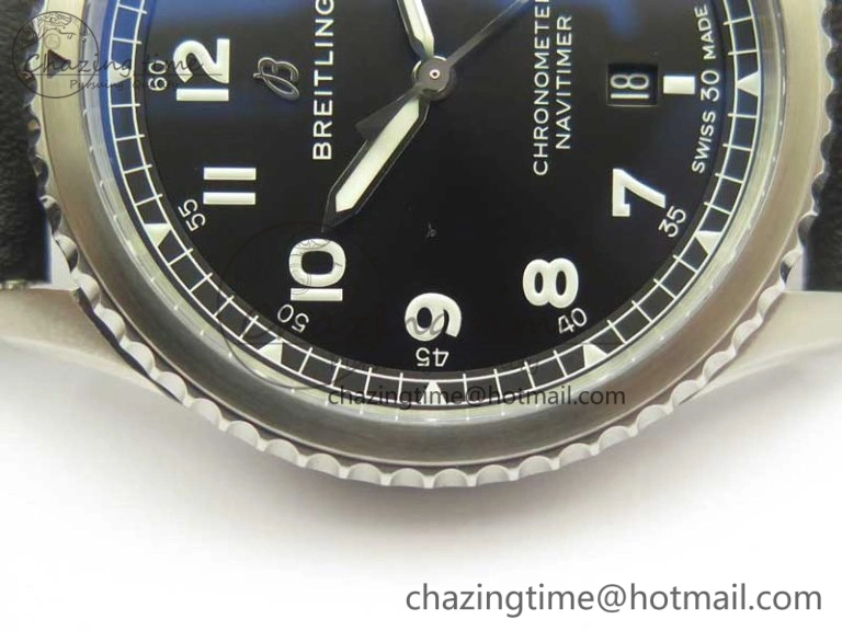 Navitimer 8 Automatic 41mm ZF 1:1 Best Edition Black Dial on Black Leather Strap A2824