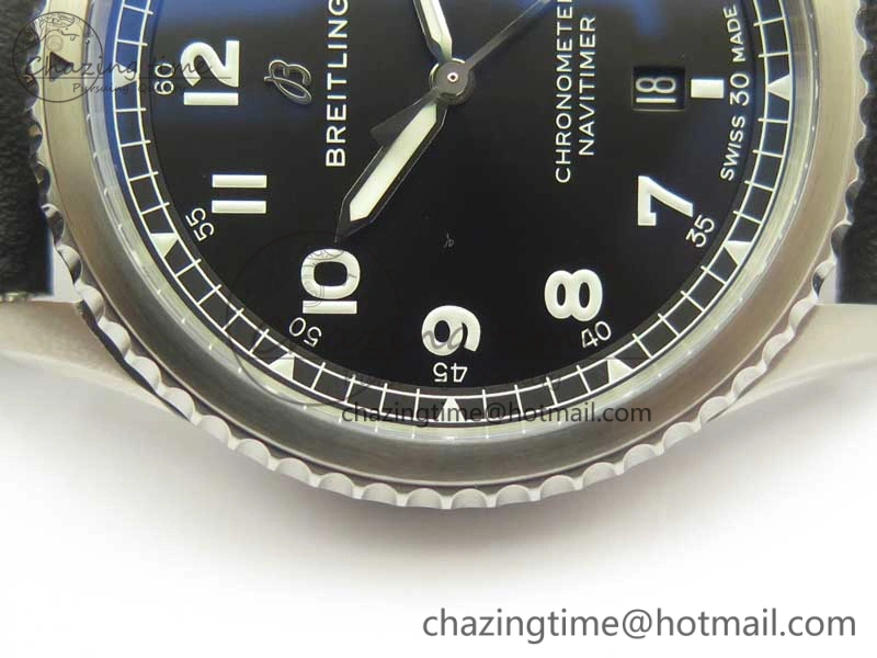 Navitimer 8 Automatic 41mm ZF 1:1 Best Edition Black Dial on Black Leather Strap A2824