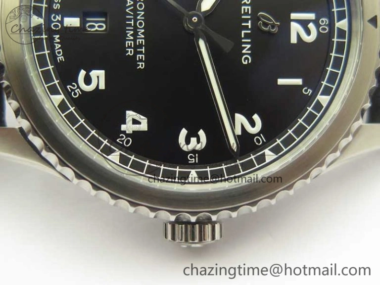 Navitimer 8 Automatic 41mm ZF 1:1 Best Edition Black Dial on Black Leather Strap A2824
