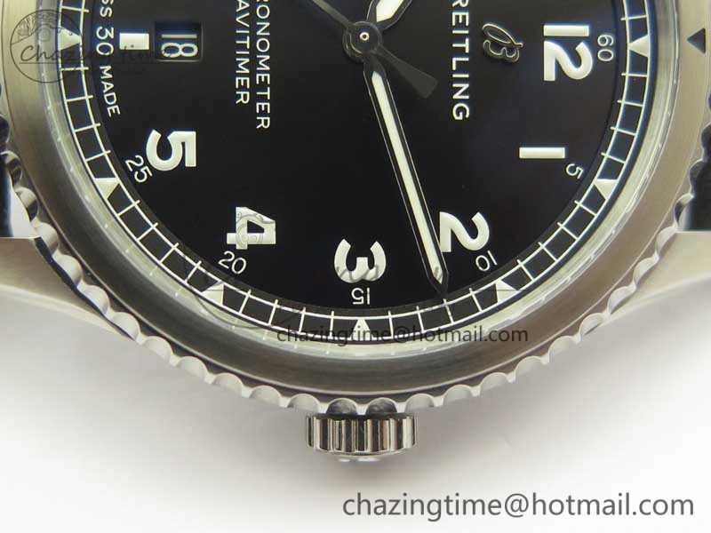 Navitimer 8 Automatic 41mm ZF 1:1 Best Edition Black Dial on Black Leather Strap A2824