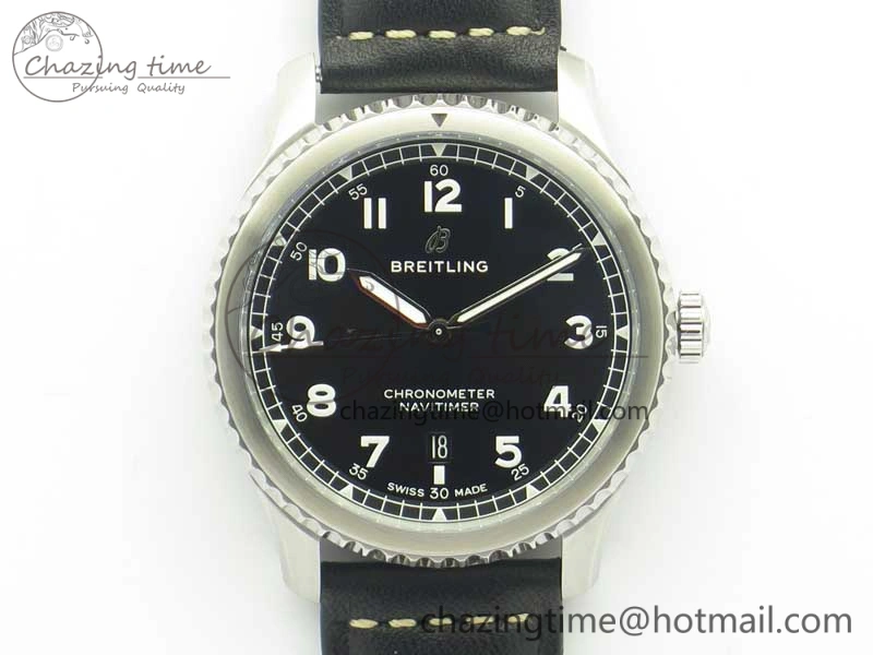 Navitimer 8 Automatic 41mm ZF 1:1 Best Edition Black Dial on Black Leather Strap A2824