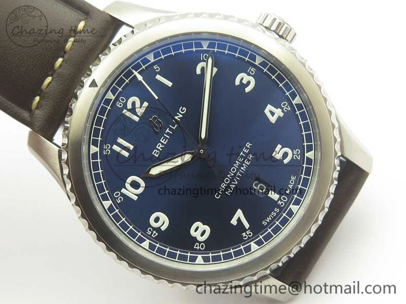 Navitimer 8 Automatic 41mm ZF 1:1 Best Edition Blue Dial on Brown Leather Strap A2824