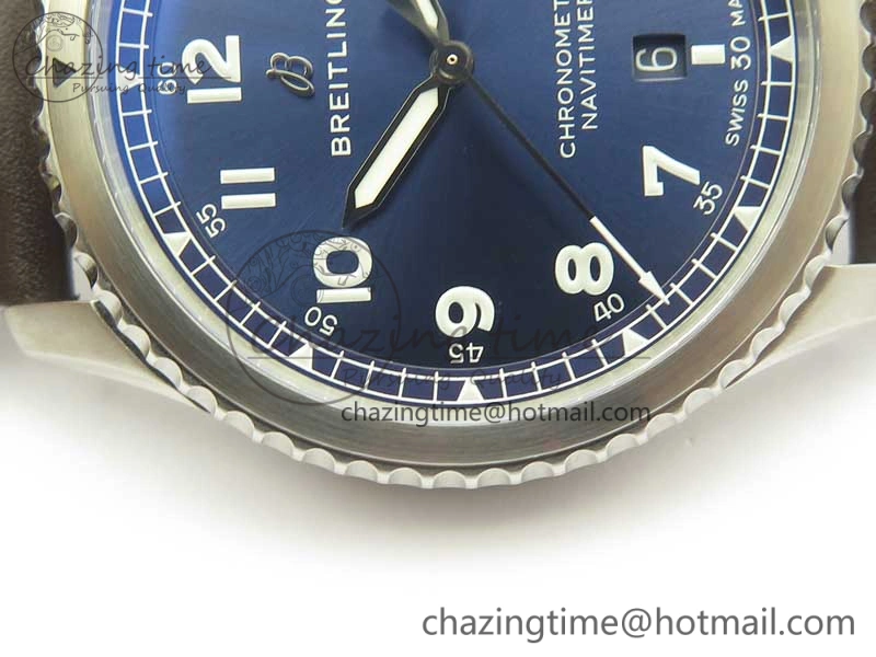 Navitimer 8 Automatic 41mm ZF 1:1 Best Edition Blue Dial on Brown Leather Strap A2824
