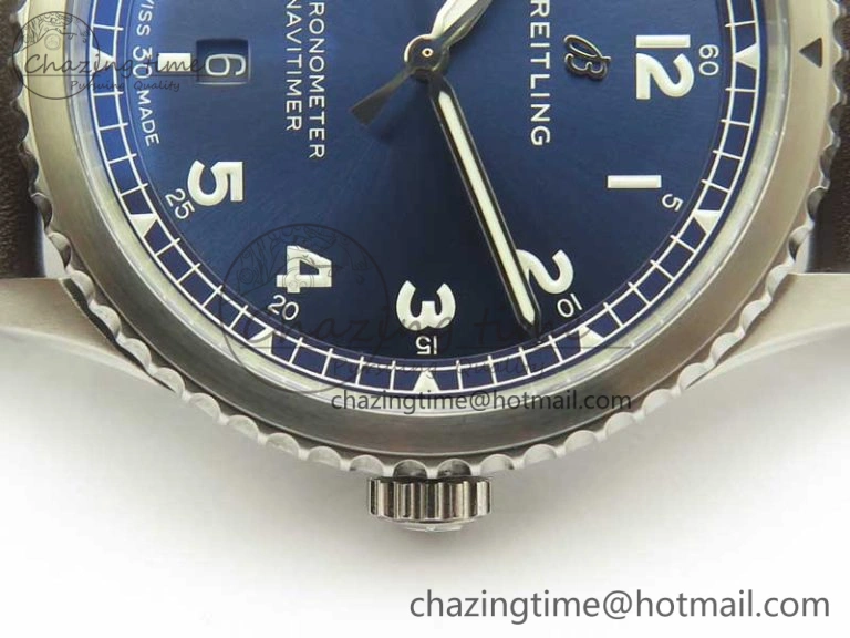 Navitimer 8 Automatic 41mm ZF 1:1 Best Edition Blue Dial on Brown Leather Strap A2824