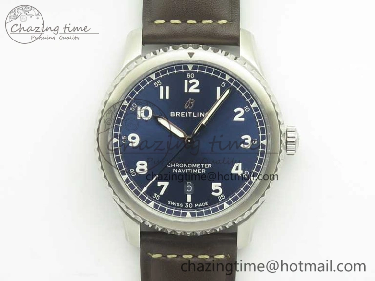 Navitimer 8 Automatic 41mm ZF 1:1 Best Edition Blue Dial on Brown Leather Strap A2824