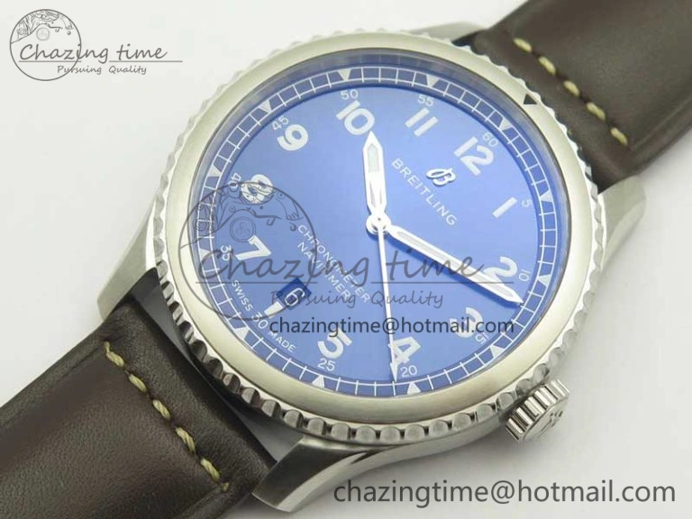 Navitimer 8 Automatic 41mm ZF 1:1 Best Edition Blue Dial on Brown Leather Strap A2824