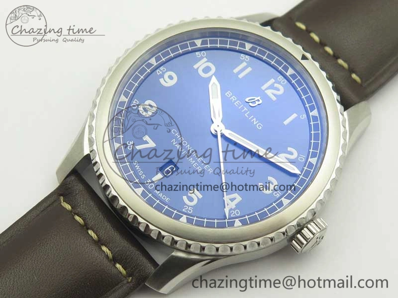 Navitimer 8 Automatic 41mm ZF 1:1 Best Edition Blue Dial on Brown Leather Strap A2824