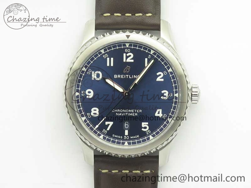 Navitimer 8 Automatic 41mm ZF 1:1 Best Edition Blue Dial on Brown Leather Strap A2824