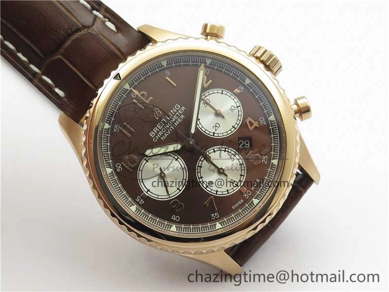 Navitimer 8 B01 Chrono 43mm RG Best Edition Brown Dial on Leather Strap A7750