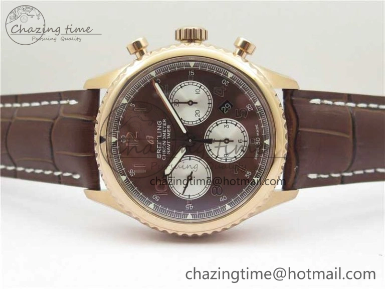 Navitimer 8 B01 Chrono 43mm RG Best Edition Brown Dial on Leather Strap A7750