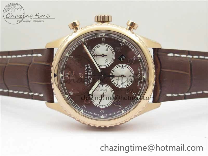 Navitimer 8 B01 Chrono 43mm RG Best Edition Brown Dial on Leather Strap A7750