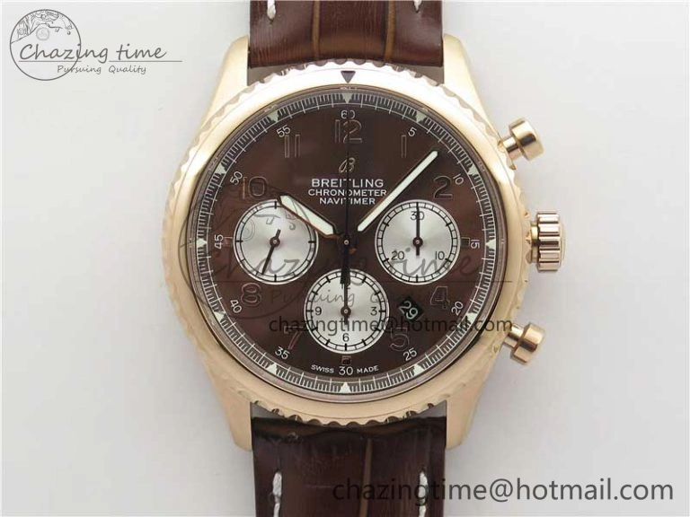 Navitimer 8 B01 Chrono 43mm RG Best Edition Brown Dial on Leather Strap A7750