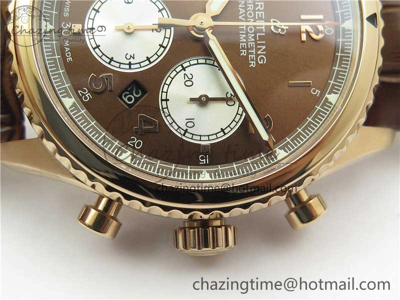 Navitimer 8 B01 Chrono 43mm RG Best Edition Brown Dial on Leather Strap A7750