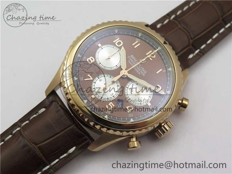 Navitimer 8 B01 Chrono 43mm RG Best Edition Brown Dial on Leather Strap A7750