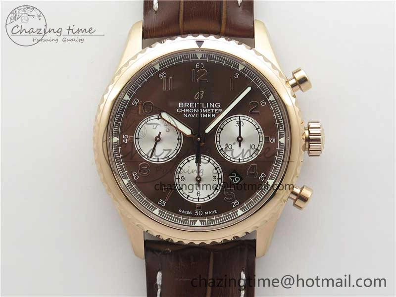 Navitimer 8 B01 Chrono 43mm RG Best Edition Brown Dial on Leather Strap A7750