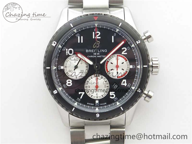 Navitimer 8 B01 Chrono 43mm SS Black Bezel Best Edition Black Dial on SS Bracelet A7750