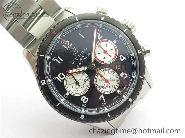 Navitimer 8 B01 Chrono 43mm SS Black Bezel Best Edition Black Dial on SS Bracelet A7750