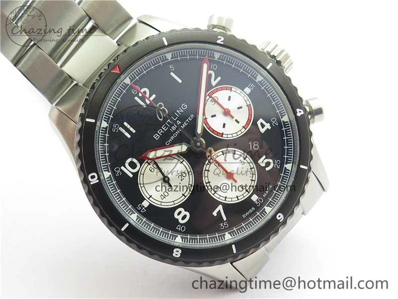 Navitimer 8 B01 Chrono 43mm SS Black Bezel Best Edition Black Dial on SS Bracelet A7750