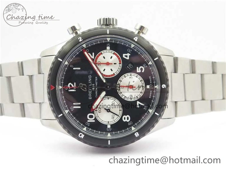 Navitimer 8 B01 Chrono 43mm SS Black Bezel Best Edition Black Dial on SS Bracelet A7750