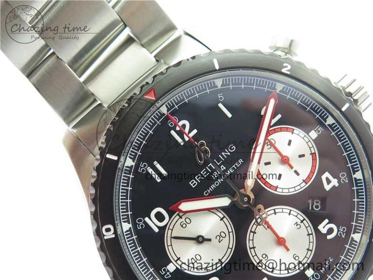 Navitimer 8 B01 Chrono 43mm SS Black Bezel Best Edition Black Dial on SS Bracelet A7750