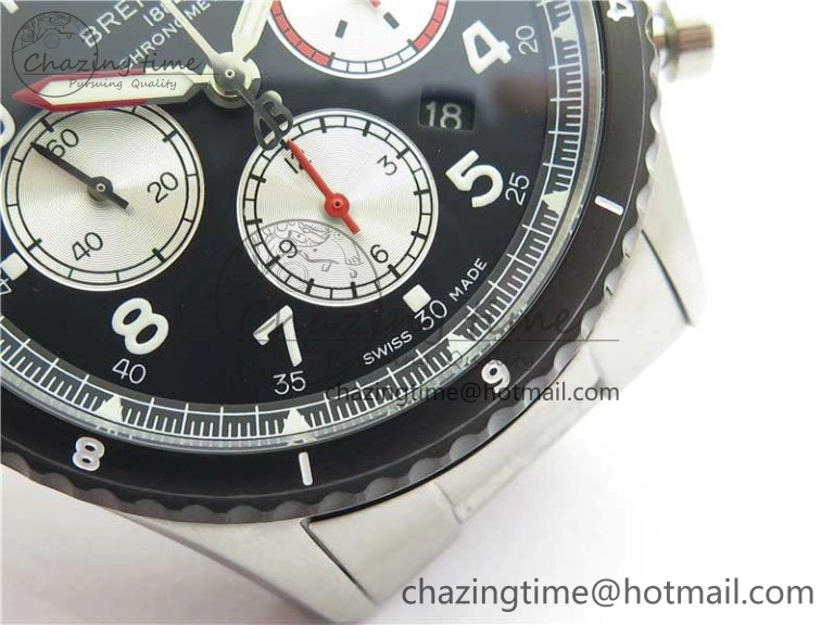 Navitimer 8 B01 Chrono 43mm SS Black Bezel Best Edition Black Dial on SS Bracelet A7750