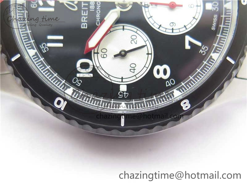 Navitimer 8 B01 Chrono 43mm SS Black Bezel Best Edition Black Dial on SS Bracelet A7750